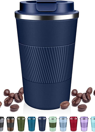 Insulated Coffee Tumblers with Flip Lid 12oz / 17oz, Stainless Steel Travel Coffee Mug Leak Proof, Vacuum Insulated Coffee Mug Reusable Cup, Keeps Cold and Hot for Coffee Tea