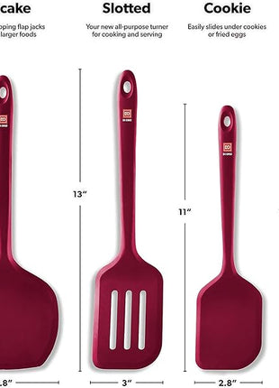 New DI ORO Seamless Series Moda 4-Piece Silicone Turner Spatula Set - 600°F Heat-Resistant Flexible Kitchen Spatulas for Nonstick Cookware - Flippers for Eggs & Pancakes - Utensils for Cooking (Red)
