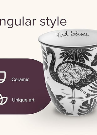 Karma Gifts 14 oz Black and White Boho Mug Flamingo - Cute Coffee and Tea Mug - Ceramic Coffee Mugs for Women and Men