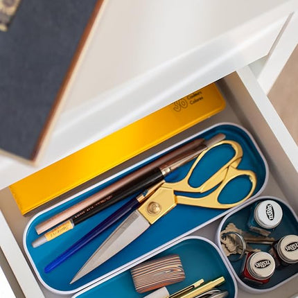 Three by Three Seattle 6 Piece Metal Stacking Bins + Drawer Organizers Set: Elevate Your Desk Organization with Playful Stackable Metal Organizers: Fun, Functional, and Stylish (Sky Blue)
