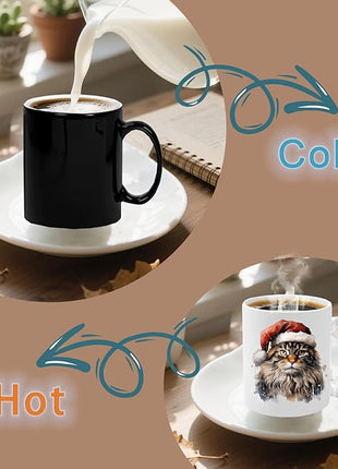 Caliamary Heat Changing Mug, Funny Cat Heat Changing Ceramic Coffee Mug, 11 oz Heat Sensitive Color Changing Coffee Mug Cup, Cute Xmas Gift Mug for Women Men Kids… (Brown cat)
