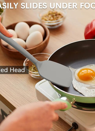 Coukre 3 Pack Silicone Spatula Set, High Heat Resistant, BPA-Free, Fish Spatula, Solid & Slotted Turner for Non-Stick Pans, Flipping Eggs, Pancakes, Fish, Burgers (3, PureGray)