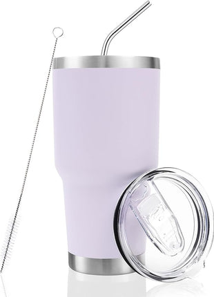 Toopify 30 oz Stainless Steel Insulated Tumbler Travel Mug with Straw Slider Lid, Cleaning Brush, Double Wall Vacuum