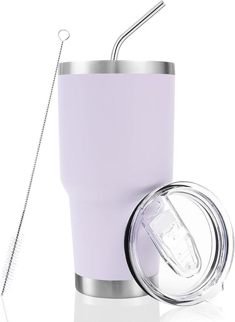 Toopify 30 oz Stainless Steel Insulated Tumbler Travel Mug with Straw Slider Lid, Cleaning Brush, Double Wall Vacuum