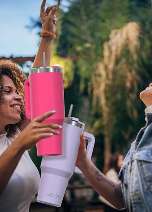 40 oz Tumbler with Handle,Tumbler with Lid and Straw,Double Wall Insulated Cup Stainless Steel Travel Mug(Cold for 34 Hours),Water Bottle for Iced Tea,Coffee,Cold Beverages(Gloss Pink)