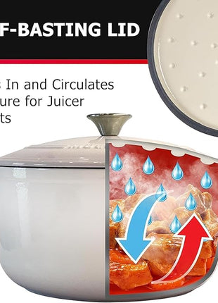 MUELLER HOME 4.5 QT Enameled Cast Iron Dutch Oven, Heavy-Duty Casserole Dish and Braiser Pan with Lid and Stainless Knob, Oven-Safe up to 500° F & Across All Cooktops, Oyster White