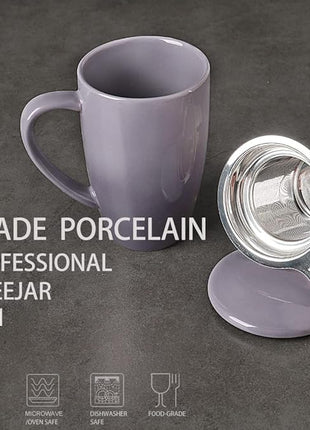 Sweejar Porcelain Tea Infuser Mug with Lid, 16 oz Teacup with Strainers for Loose Leaf Tea, Microwave and Dishwasher Safe Coffee Mug(Gradient Purple)