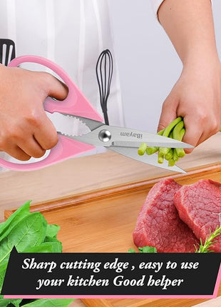 Gifts for Women, Mom, Wife, Her - Couple, Happy Birthday, Wedding Gifts, Christmas Day, Housewarming Gifts, iBayam Kitchen Scissors Heavy Duty Meat Poultry Shears Dishwasher Safe, Pink Stuff