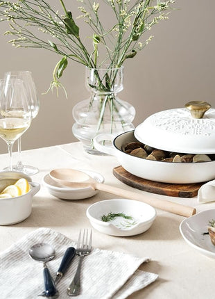 LE TAUCI Ceramic Spoon Rest, 4.8 Inch Spoon Rest for Stove Top, Spoon Holder for Kitchen Counter, Coffee Spoon rest, Utensil Rest for Cooking, True White