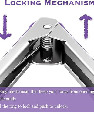 Set of 2 Kitchen Tongs 9-Inch & 12-Inch, Premium Stainless Steel BPA Free Silicone Non-Stick Grilling Barbeque Cooking Locking Food Tongs, Purple