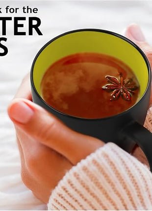 MIAMIO - Set of 6 Stoneware Coffee Mugs 12 Ounce/Cup Set - Le Papillon Collection (Black-Colourful)