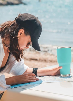 Toopify 30 oz Stainless Steel Insulated Tumbler Travel Mug with Straw Slider Lid, Cleaning Brush, Double Wall Vacuum (30 Mint)