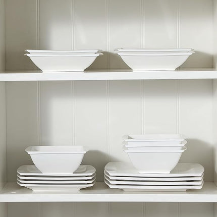 MALACASA Plates and Bowls Sets, Square Dinnerware Sets for 6 (30pcs), Series Blance