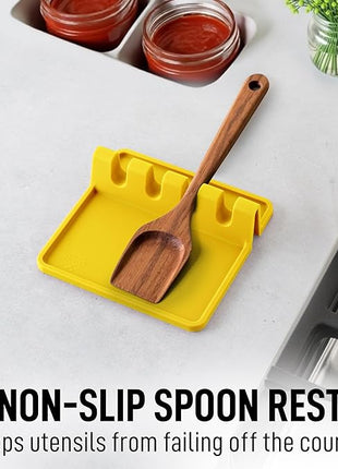 Zulay Kitchen Silicone Utensil Rest with Drip Pad for Multiple Utensils - BPA-Free, Heat-Resistant Spoon Rest & Spoon Holder for Stove Top - Kitchen Utensil Holder for Ladles & Tongs - Yellow