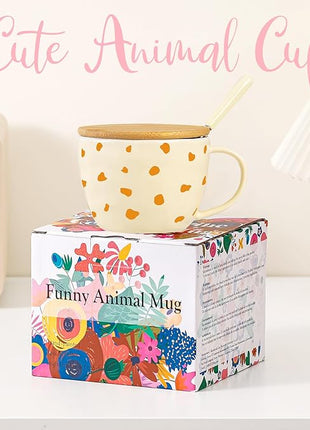 Giraffe Mug Cute Coffee Mug with 3D Animal Inside Ceramic Tea Cup with Lid Spoon Cool Animal Stuff Unique Friendship Birthday Gifts for Women Men Friend Coworkers Sister Kids Giraffe Christmas Gifts