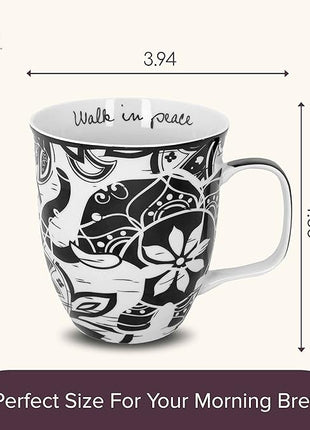 Karma Ceramic Black and White Boho Mug, 1 Count (Pack of 1), Elephant , 16 oz