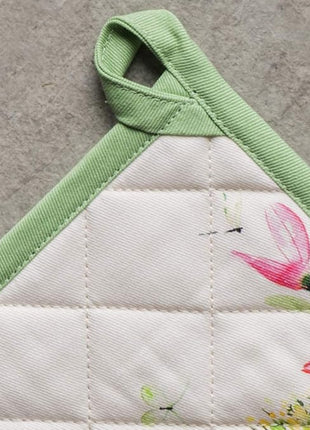 Maison d' Hermine Pot Holders set 100% Cotton Heat Resistant Potholders 8" x 8" Hot Pads with Loop BBQ, Cooking, Baking, Grilling, Kitchen, Handling Hot Pans Spring/Summer (Pack of 2, Botanical Fresh)