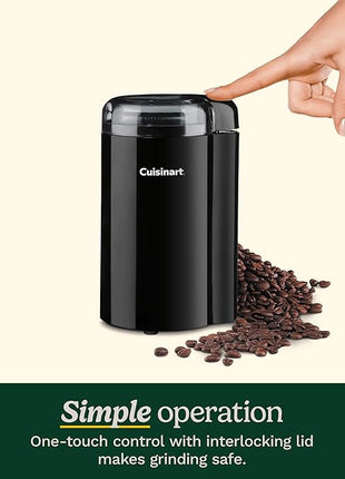 Cuisinart Coffee Grinder, One Touch Control Coffee Bean Grinder with Stainless Steel Bowl and Blades, 2.5 oz/70g Capacity Enough for 12 Cups, On/Off Switch with Safety Interlock, DCG-20BKN, Black