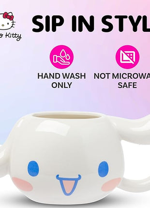 Silver Buffalo Sanrio Hello Kitty and Friends Cinnamoroll Ceramic 3D Sculpted Mug, 20 Ounces