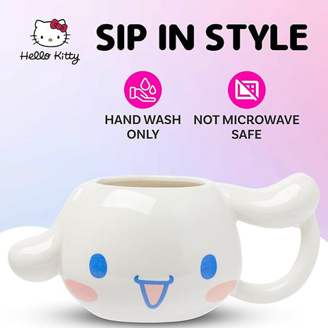 Silver Buffalo Sanrio Hello Kitty and Friends Cinnamoroll Ceramic 3D Sculpted Mug, 20 Ounces