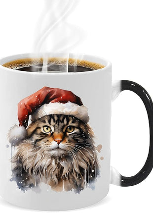 Caliamary Heat Changing Mug, Funny Cat Heat Changing Ceramic Coffee Mug, 11 oz Heat Sensitive Color Changing Coffee Mug Cup, Cute Xmas Gift Mug for Women Men Kids… (Brown cat)
