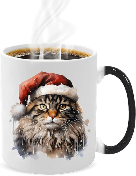 Caliamary Heat Changing Mug, Funny Cat Heat Changing Ceramic Coffee Mug, 11 oz Heat Sensitive Color Changing Coffee Mug Cup, Cute Xmas Gift Mug for Women Men Kids… (Brown cat)