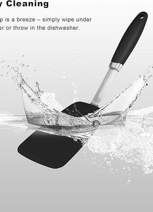 Silicone Spatulas Set Turners Tongs Cooking Utensils Set High Heat Resistant Kitchen Scraper Spatulas for Cooking Mixing Baking BPA Free Dishwasher Safe, Black