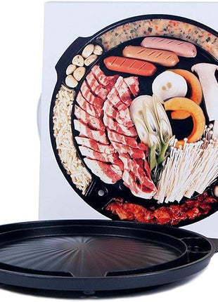 COOKKING - Master Grill Pan, Korean Traditional BBQ Grill Pan - Stovetop Nonstick Indoor/Outdoor Smokeless BBQ Cast Aluminum Grill Pan