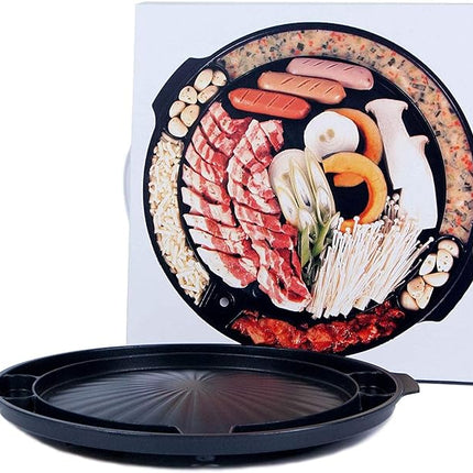 COOKKING - Master Grill Pan, Korean Traditional BBQ Grill Pan - Stovetop Nonstick Indoor/Outdoor Smokeless BBQ Cast Aluminum Grill Pan