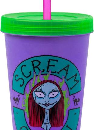 Silver Buffalo Disney The Nightmare Before Christmas 4 Pack Color Change Plastic Tumblers Featuring Jack Skellington, Sally, Oogie Boogie, and Zero, 24 Ounces