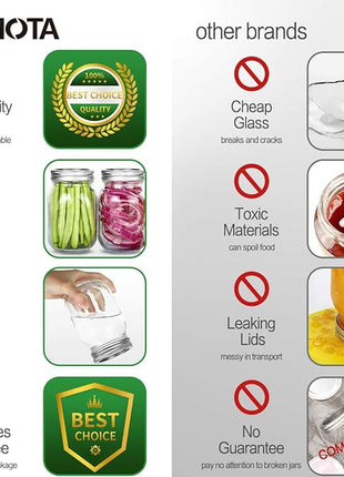KAMOTA Mason Jars 16 OZ With Regular Lids and Bands, Ideal for Meal Prep, Jam, Honey, Wedding Favors, Shower Favors, Baby Foods, DIY Magnetic Spice Jars, 8 PACK, 10 Whiteboard Labels Included