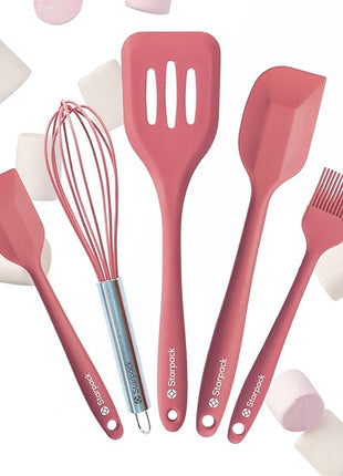 Starpack 'Flip & Whip' Premium Silicone Baking Utensils Set (5 Pcs) - Cooking Utensils with Heat Resistant to 600°F - Large & Small Spatulas, Whisk & Basting - Brush Baking Tool Set