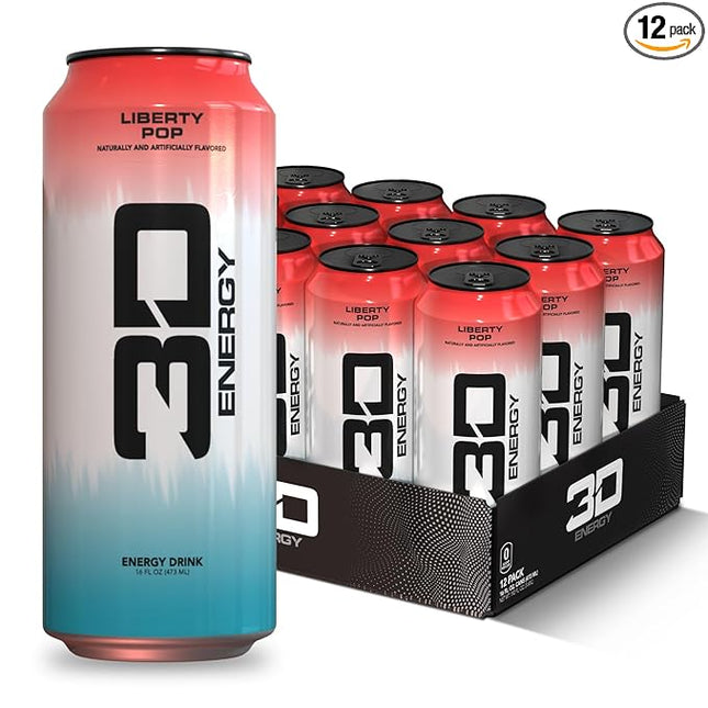 3D Energy Drink – Sugar Free, 200mg Caffeine, Pre Workout, Taurine, L-Carnitine, Lightly Carbonated, 16oz Cans, 12 Pack - Liberty Pop