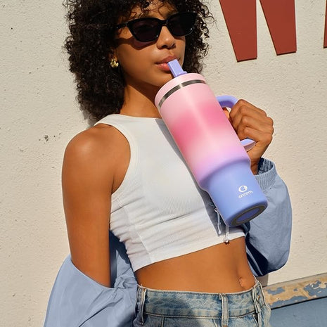 40 oz Tumbler with Handle and Straw: Stainless Steel Insulated Tumbler Keeps Cold for 24 Hours, Leakproof Travel Cup Fits in Cup Holder and BPA-Free, Evening Glow