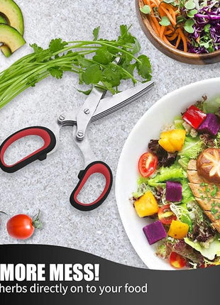 LHS Herb Scissors, Multipurpose 5 Blade Kitchen Herb Shears with Safety Cover, Kitchen Scissors for Chopping Basil Chive Parsley -Black