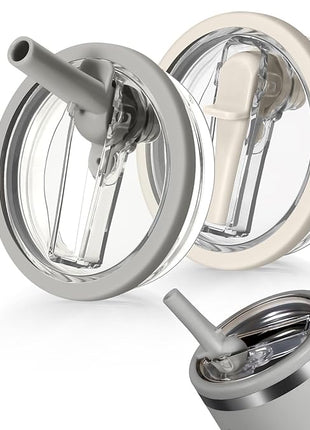 40oz Flip Straw Leak Proof Lid for Stanley H2.0 Quencher Protour Tumbler, 2 Pack Spill Proof Lid Replacement Straw Cover Top for 40 OZ Stanley Cup Accessories (Ash, Beige)