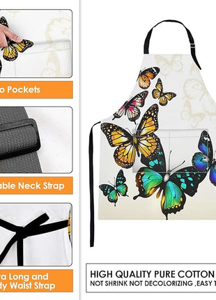 Britimes Watercolor Butterfly Animal Blossom Apron Home Kitchen Cooking Baking Gardening for Women Men with Pockets 32x28 inch