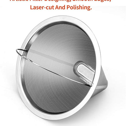 #4 Reusable Permanent Cone Coffee Filters, 8~12 Cup Size 4 Coffee Filters, Perfect Fit for Cuisinart Hamilton Beach Coffee Maker Filter, Replace Cuisinart GTF Gold Tone Coffee Filters