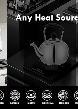 Dclobtop Whistling Tea Kettle Stovetop - 2.3 Quart Round Tea Pot for Stovetop, Silver Mirror Polished Classic Stovetop Kettle, Food Grade Material Teapot for Stove Top