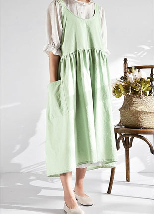 Uaussi Cotton Linen Apron Cross Back Work Apron for Women with Pockets Pinafore Dress X Cross Halter Apron for Chef Gardening