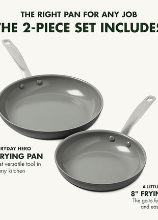 GreenPan Chatham Hard Anodized Healthy Ceramic Nonstick 8" and 10" Frying Pan Skillet Set, Omelette and Egg Pan, PFAS-Free, Dishwasher Safe, Oven Safe, Gray