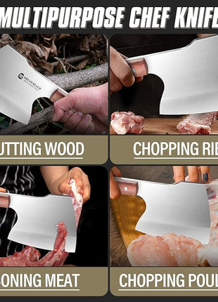 Dream Reach Meat Cleaver Knife Heavy Duty Bone Chopper Stainless Steel Butcher Axe Hand Forged Butcher Knife Meat Bone Cleaver for Kitchen Outdoor BBQ, Christmas Gifts for Men Women