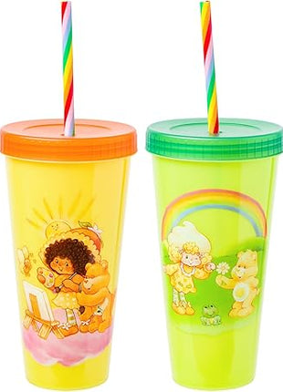 Silver Buffalo Care Bears Strawberry Shortcake Color Change Plastic Tumbler 4 Pack Featuring Orange Blossom Lemon Meringue Cheer Funshine Friend Blueberry Muffin Grumpy, 24 Ounces