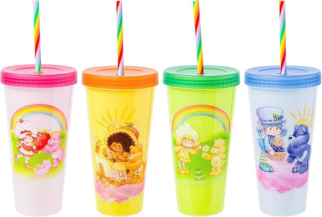 Silver Buffalo Care Bears Strawberry Shortcake Color Change Plastic Tumbler 4 Pack Featuring Orange Blossom Lemon Meringue Cheer Funshine Friend Blueberry Muffin Grumpy, 24 Ounces