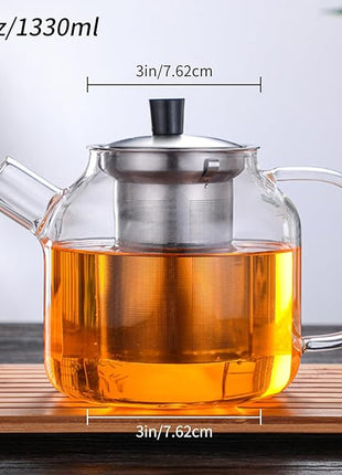 50OZ Glass Teapot With Infuser, Tea Pot for Stove Top, 1500ML Glass Tea Cup With Infuser and Lid, Microwave and Dishwasher Safe