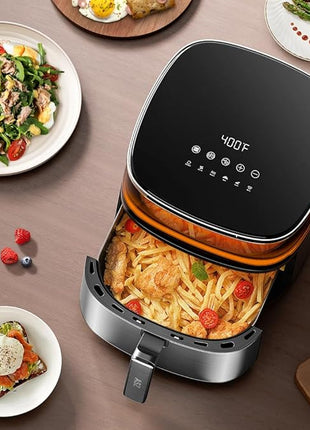 ASZ Digital Air Fryer 6qt with Window Up - 6 QT Big Airfryer 6-in-1 Presets Preheat Airfry Reheat Bake Roist Broil 400°F Airfrier 85% Oil Less,Nonstick Dishwasher-Safe Parts, Automatic Shutoff
