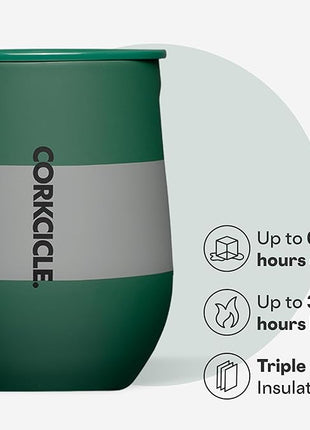 Corkcicle Stemless Insulated Wine Glass Tumbler - Keeps Beverages Cold 6 Hrs Hot 3 Hrs - Stainless Steel - Easy-Grip - Summer Drinkware Gift - Keeps Drinks Ice Cold - 12 oz - Slytherine