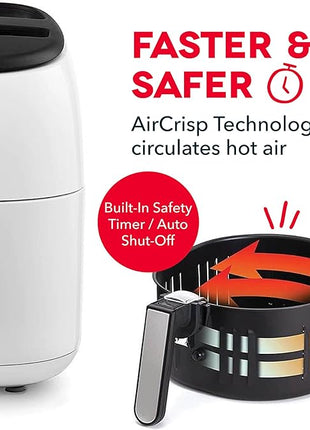 DASH Tasti-Crisp™ Electric Air Fryer Oven, 2.6 Qt., White – Compact Air Fryer for Healthier Food in Minutes, Ideal for Small Spaces - Auto Shut Off, Analog, 1000-Watt