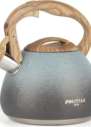 POLIVIAR Tea Kettle, 2.7 Quart Stovetop Tea Kettle, Audible Whistling Teapot with Crackle Finish, Food Grade Stainless Steel for Anti-Rust, Anti Hot Handle, Suitable for All Heat Sources (JX2023-LYL)