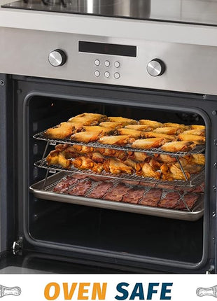 Stainless Steel Stackable Cooling Rack for Baking, 3 Tier 12”x 16.5”,Oven & Dishwasher Salf and Fit Half Sheet,Wire Cooling Racks for Cookie, Pizza, Cake